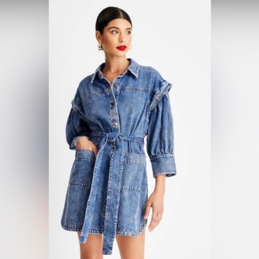 NWT Future Collective Kahlana Barfield Brown Target Long Sleeve Denim Dress